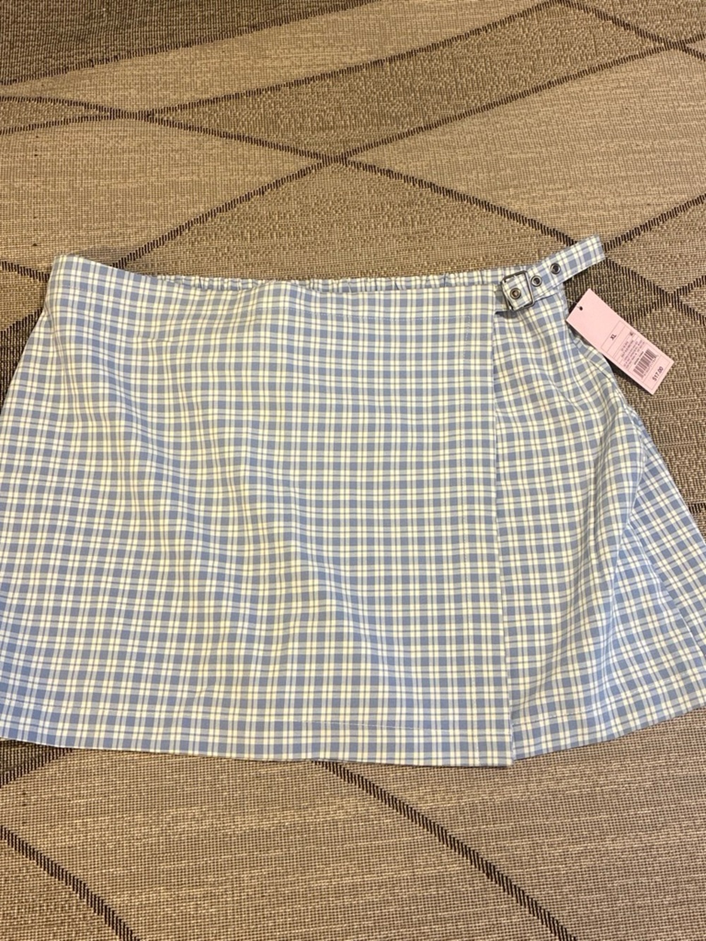wild fable Light Blue and White Plaid Mini Skirt with Side Buckle